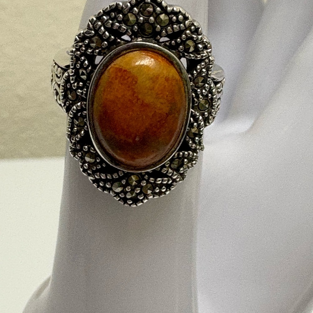 Elegant Orange Sponge Coral Silver Ring